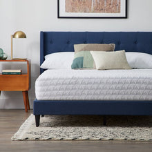 Load image into Gallery viewer, Cobalt Drake Platform bed with a white bed