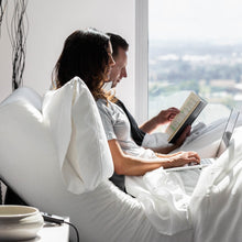 Load image into Gallery viewer, Two person siiting  on Malouf Structures E455 Adjustable Base with bed