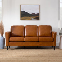 Load image into Gallery viewer, Atwood Sofa in faux caramel brown
