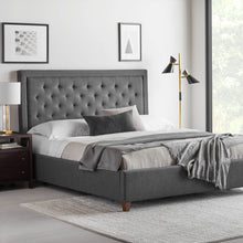 Load image into Gallery viewer, Malouf Eastman Upholstered Platform Bed Base with headboard
